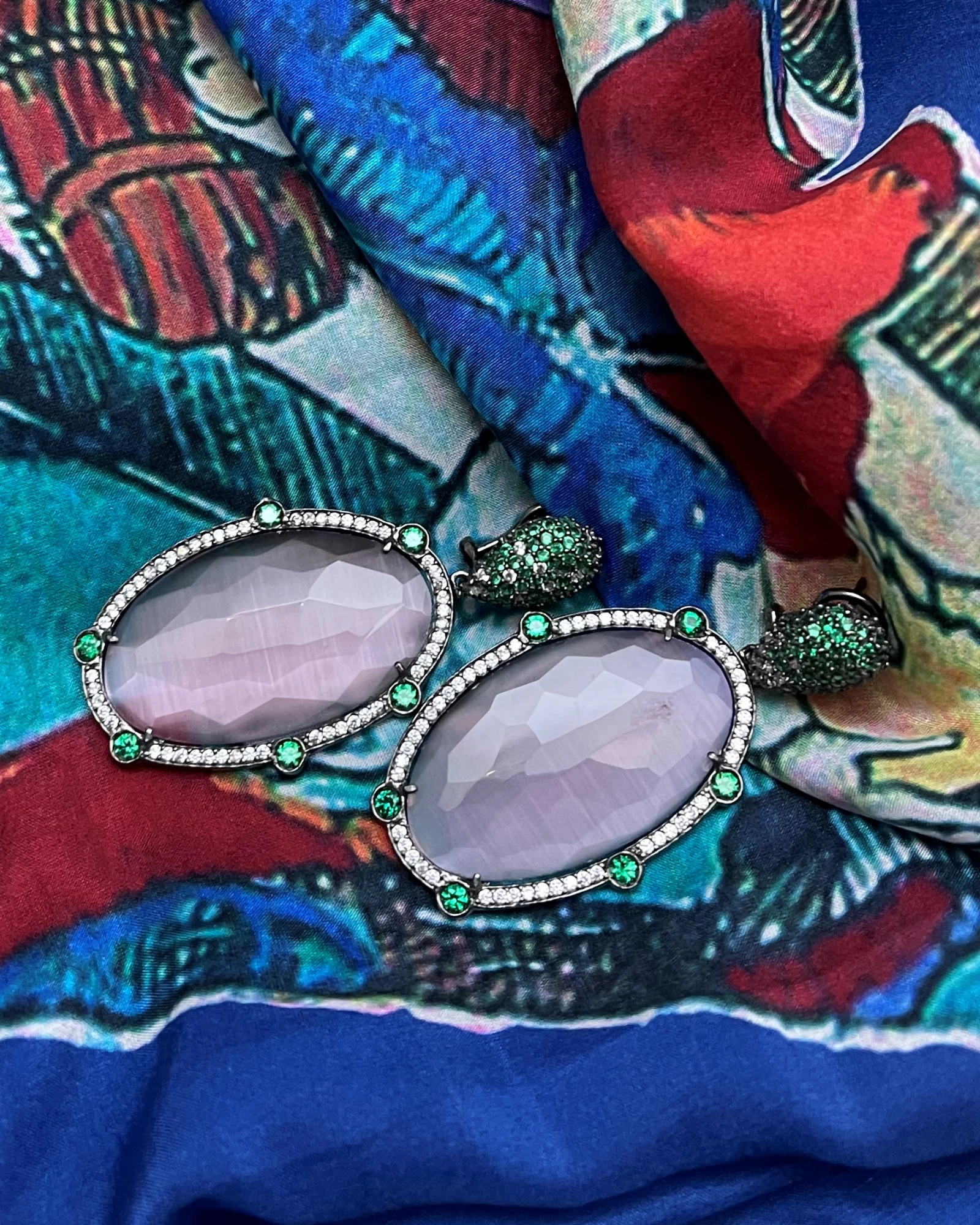 Orecchini Giampiero Fiorini argento brunito con quarzo e zirconi cod: 0188AG9460171D