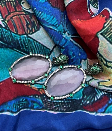 Orecchini Giampiero Fiorini argento brunito con quarzo e zirconi cod: 0188AG9460171D