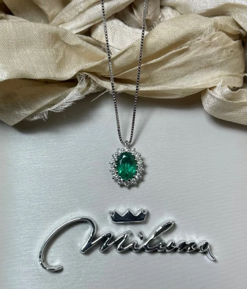 MIluna Collana oro bianco con smeraldo e brillanti cod: CLD4134