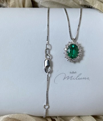 MIluna Collana oro bianco con smeraldo e brillanti cod: CLD4134