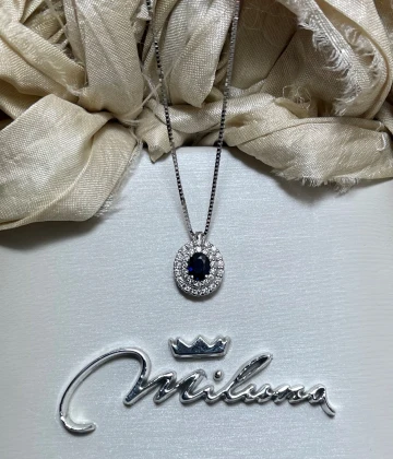 Miluna Collana oro bianco con zaffiro e brillanti cod: CLD4328