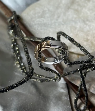 Polello fede in oro bianco e rosa con brillanti  cod: G2192DBR